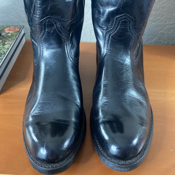 Mens ACME Black Leather Cowboy Work Boots Oil Resistant 10.5 - Picture 4 of 10